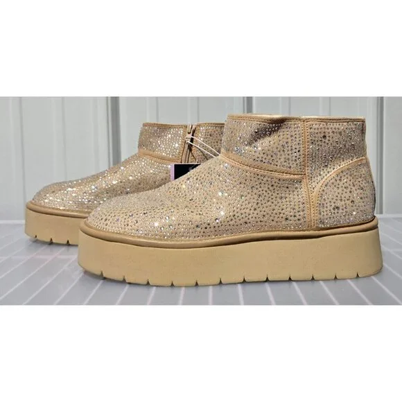 Wild Fable Women's Size 6 Missy Beige Bling Sequin Covered Platform Booties - Picture 2 of 7